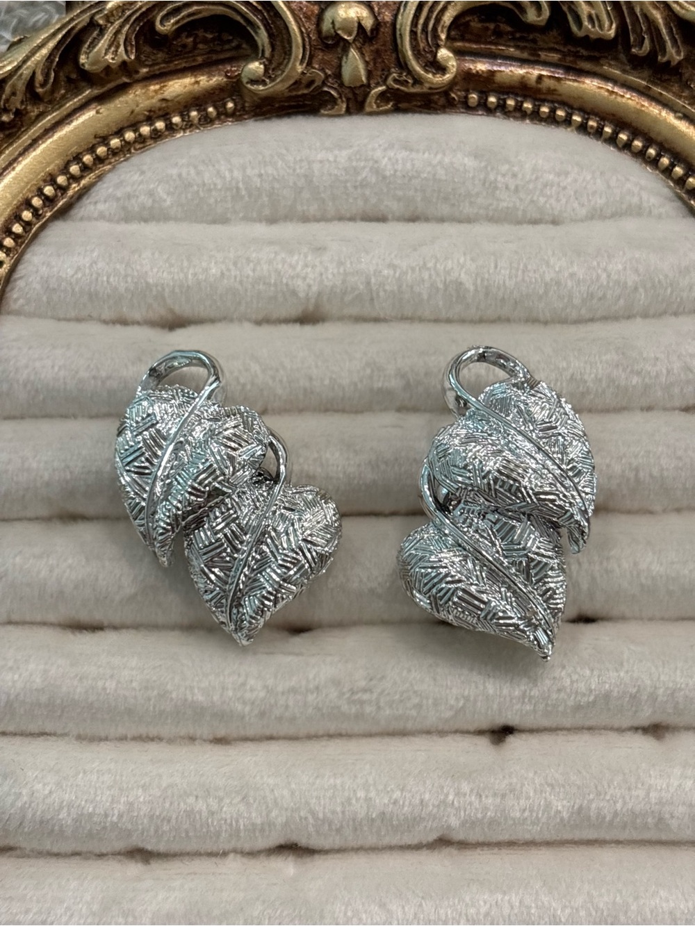 Coro Vintage Silver Woven Leaf Clip-On Earrings
